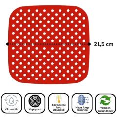 BUFFER® 150 Adet Kullan-At Delikli Kare Model Pişirme Kağıdı Ve Kare Kırmızı Pişirme Matı 21,5Cm