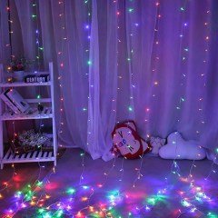 BUFFER® 8 Fonksiyonlu 2 Metre 200 Led 10 Saçak RGB Led Perde Aydınlatma