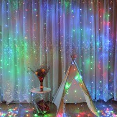 BUFFER® 8 Fonksiyonlu 2 Metre 200 Led 10 Saçak RGB Led Perde Aydınlatma