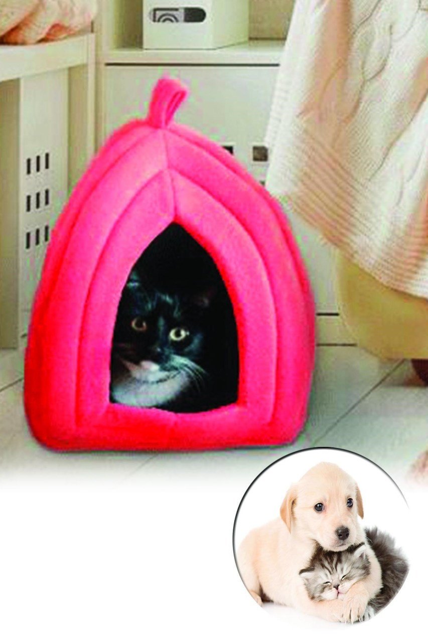 BUFFER® İçi Elyaf Dışı Polarlı Kırmızı Kedi ve Köpek Evcil Hayvan Yatağı Kırmızı