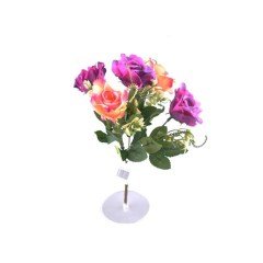 BUFFER® 6 Dallı 28 cm Şakayık Gül Yapay Çiçek Sarı Mor Dekoratif Çiçek