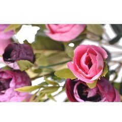 BUFFER® 6 Dallı 28 cm Şakayık Gül Yapay Çiçek Sarı Mor Dekoratif Çiçek
