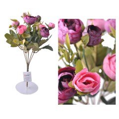 BUFFER® 6 Dallı 28 cm Şakayık Gül Yapay Çiçek Sarı Mor Dekoratif Çiçek