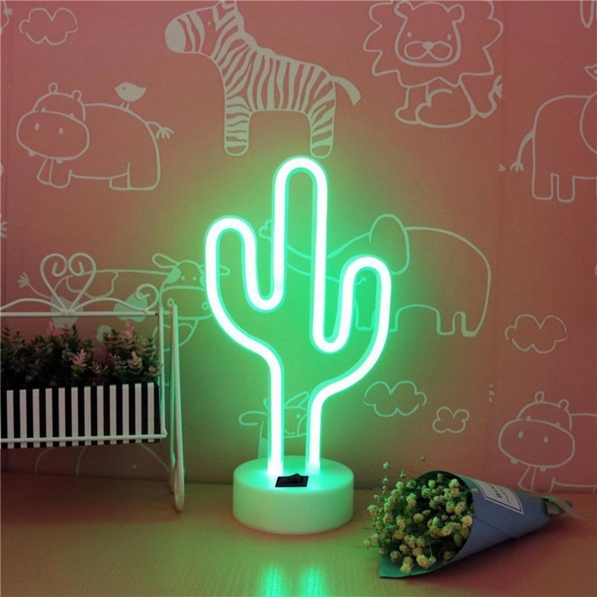 BUFFER® Kaktüs Dekoratif Neon Led Masa Ve Duvar Lambası Gece Lambası