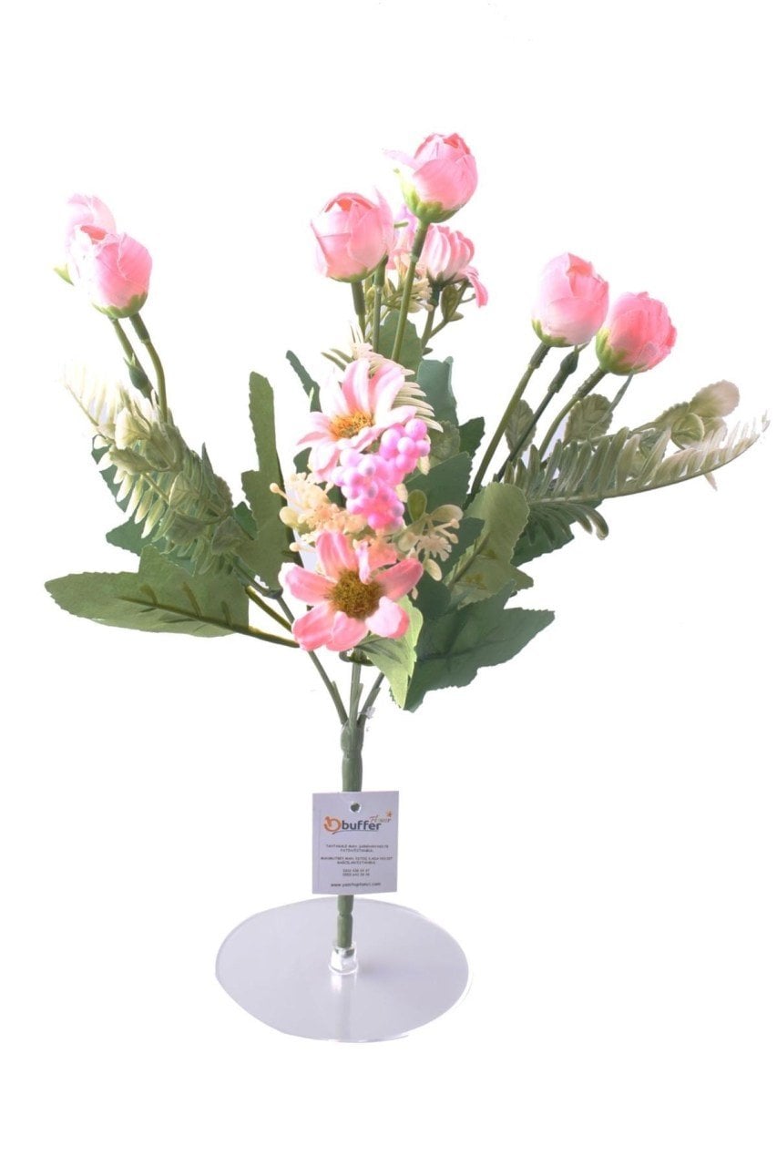 BUFFER® 5 Dallı 28 cm Aranjmanlı Dekoratif Gül ve Papatya Demeti  Pembe