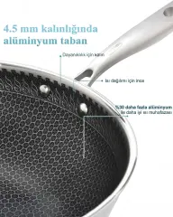 30 cm Paslanmaz Çelik Wok Tava İndüksiyon Uyumlu 5 Katmanlı Petek Yüzeyli