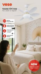 40W Uzaktan Kumandalı Tavan Vantilatörü | LED Işıklı E27 Uyumlu Fan
