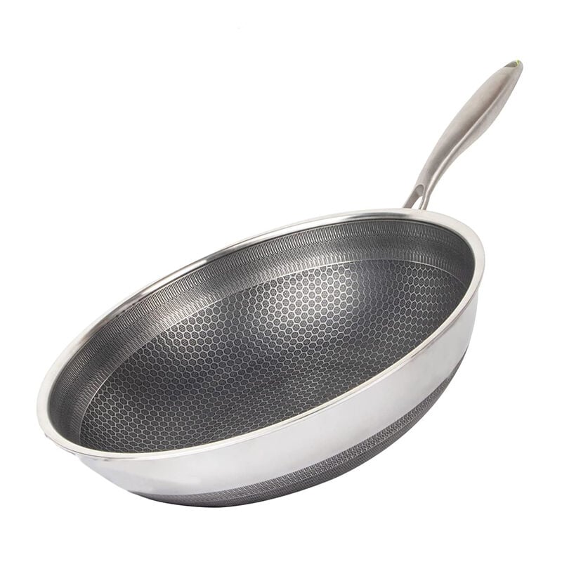 26 cm Paslanmaz Çelik Wok Tava İndüksiyon Uyumlu, 5 Katmanlı Petek Yüzeyli