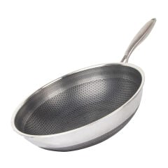 26 cm Paslanmaz Çelik Wok Tava İndüksiyon Uyumlu, 5 Katmanlı Petek Yüzeyli