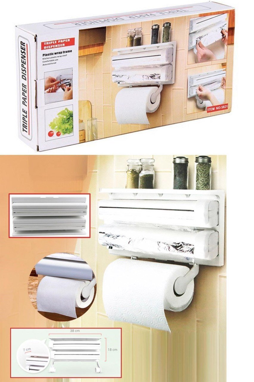 BUFFER® Duvara Monte 3lü Alüminyum Folyo Strech Film ve Rulo Havlu Tutucu