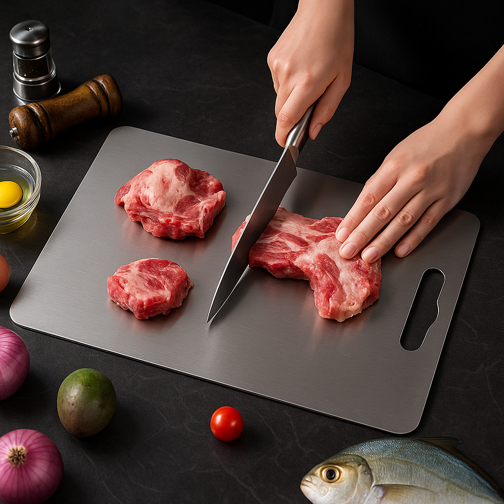 Mutfak Kesme Tahtası 33x25 cm, 304 Paslanmaz Çelik, Kesim Panosu  Büyük Boy, Antibakteriyel