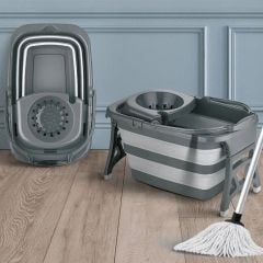 BUFFER® 20 Litre Kapasiteli Püskül Paspaslı Paslanmaz Taşınabilir Katlanabilir Mop Kovası ve Paspası