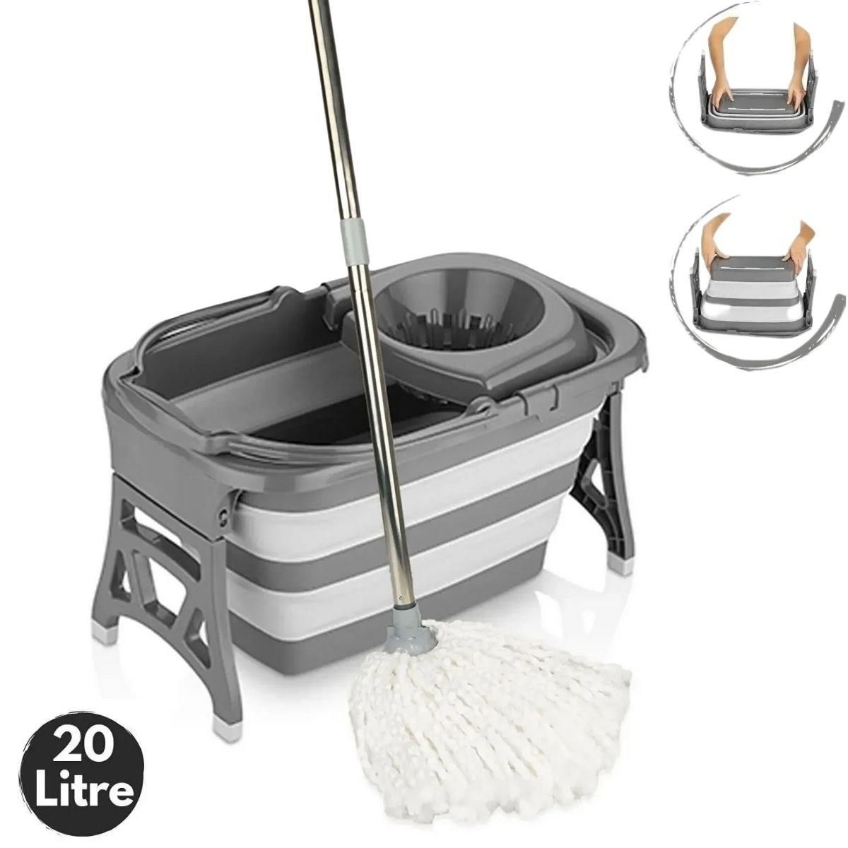 BUFFER® 20 Litre Kapasiteli Püskül Paspaslı Paslanmaz Taşınabilir Katlanabilir Mop Kovası ve Paspası