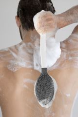 BUFFER® Silikon Masajlı Uzun Saplı Vücut Masaj Fırçası Banyo Sırt Kesesi Saplı Yumuşak Fırça