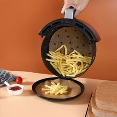 BUFFER® 200 Adet Air Fryer Pişirme Kağıdı Tek Kullanımlık Yağlı Kağı Yuvarlak Delikli ve Tabak Model