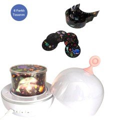 BUFFER® 6 Fonksiyonlu Renkli Döner USBli Gece Lambası Gökyüzü Projeksiyonlu Dekor Aydınlatma