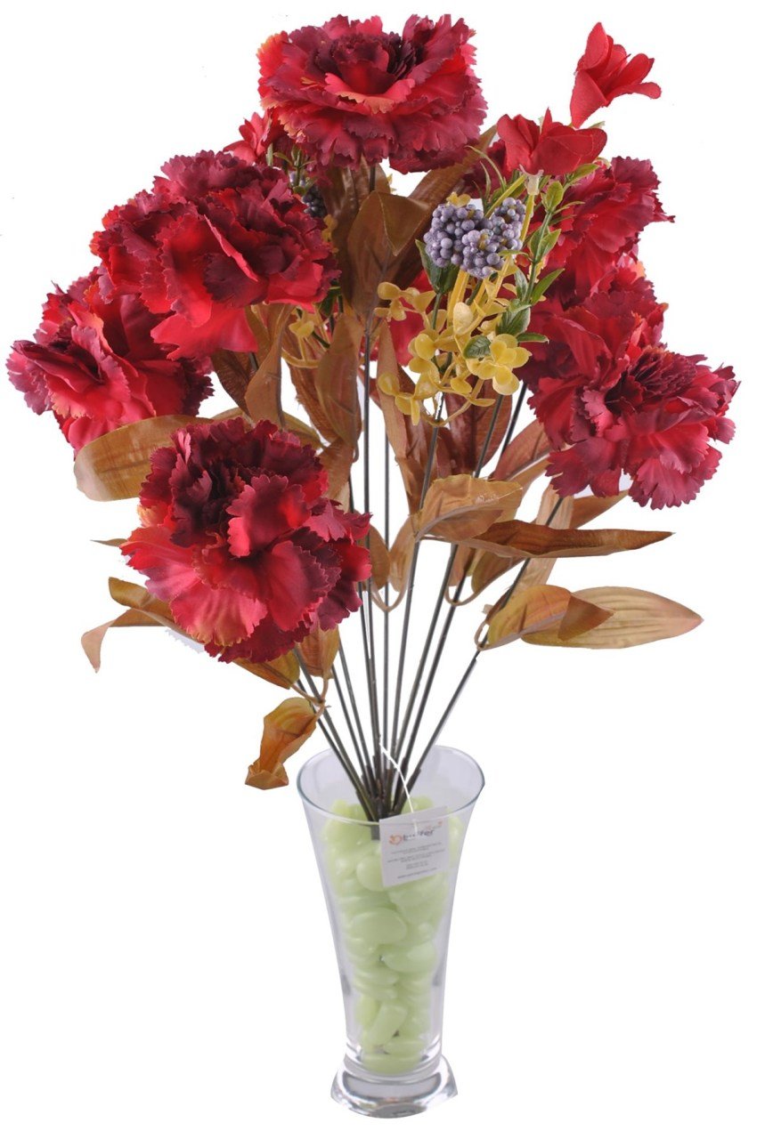 BUFFER® 11 Dallı 50 cm Dekoratif Karanfil Kırmızı Renkli Yapay Çiçek