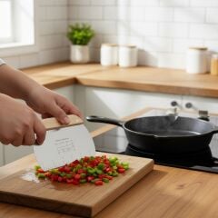Paslanmaz Çelik Hamur Kesici, Kazıyıcı ve Porsiyonlayıcı , Ölçülü 16 cm Bambu Saplı Spatula