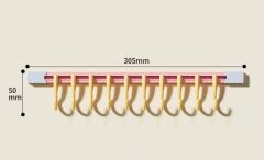 10 Kancalı Raylı Mutfak ve Banyo Düzenleyici Askı 30 cm