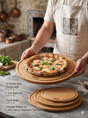 Ahşap Pizza ve Lahmacun Servis Tahtası Doğal Ahşap Sunum Altlığı 28 cm