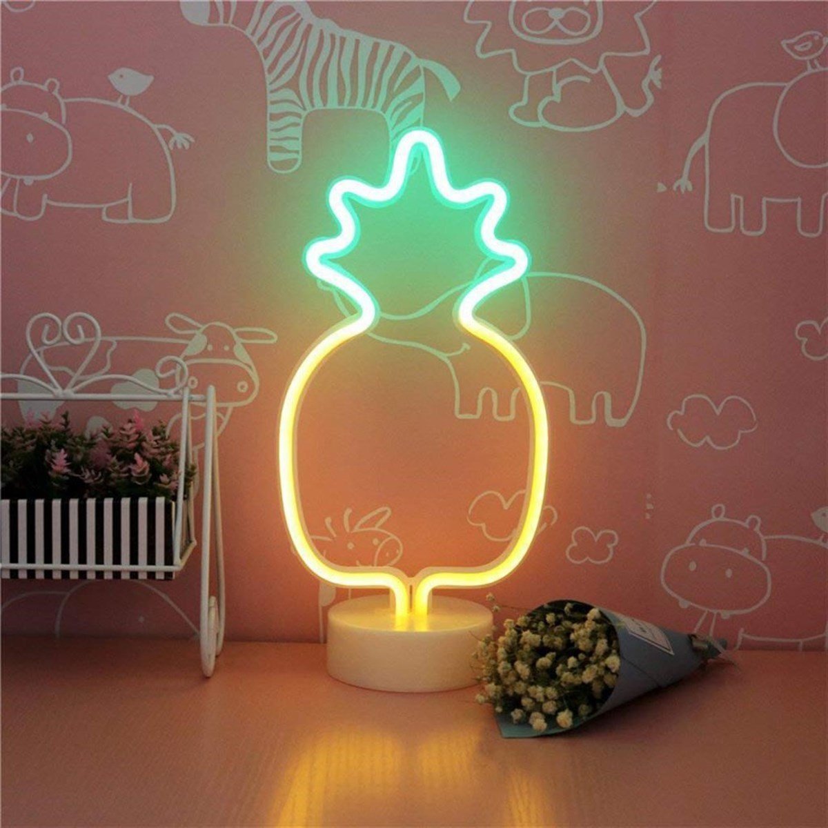 BUFFER® Dekoratif Ananaslı Neon Led Masa Ve Gece Lambası Hediyelik Lamba