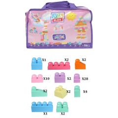 2915 Play Blox Pastel Blok Yapı Oyuncakları 56 Parça ,Saklama Çantalı ,1 Yaş ve Üzeri