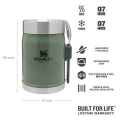 Stanley Klasik Paslanmaz Çelik Yemek Termosu Kaşıklı 0,40 LT Hammertone Green