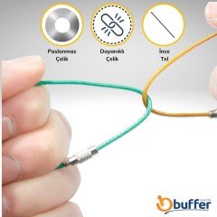 BUFFER® Renkli Karabina Paslanmaz Çelik Tel Fener Tutma Halat Kablo Vida Kilitleme Anahtarlık 5 Adet