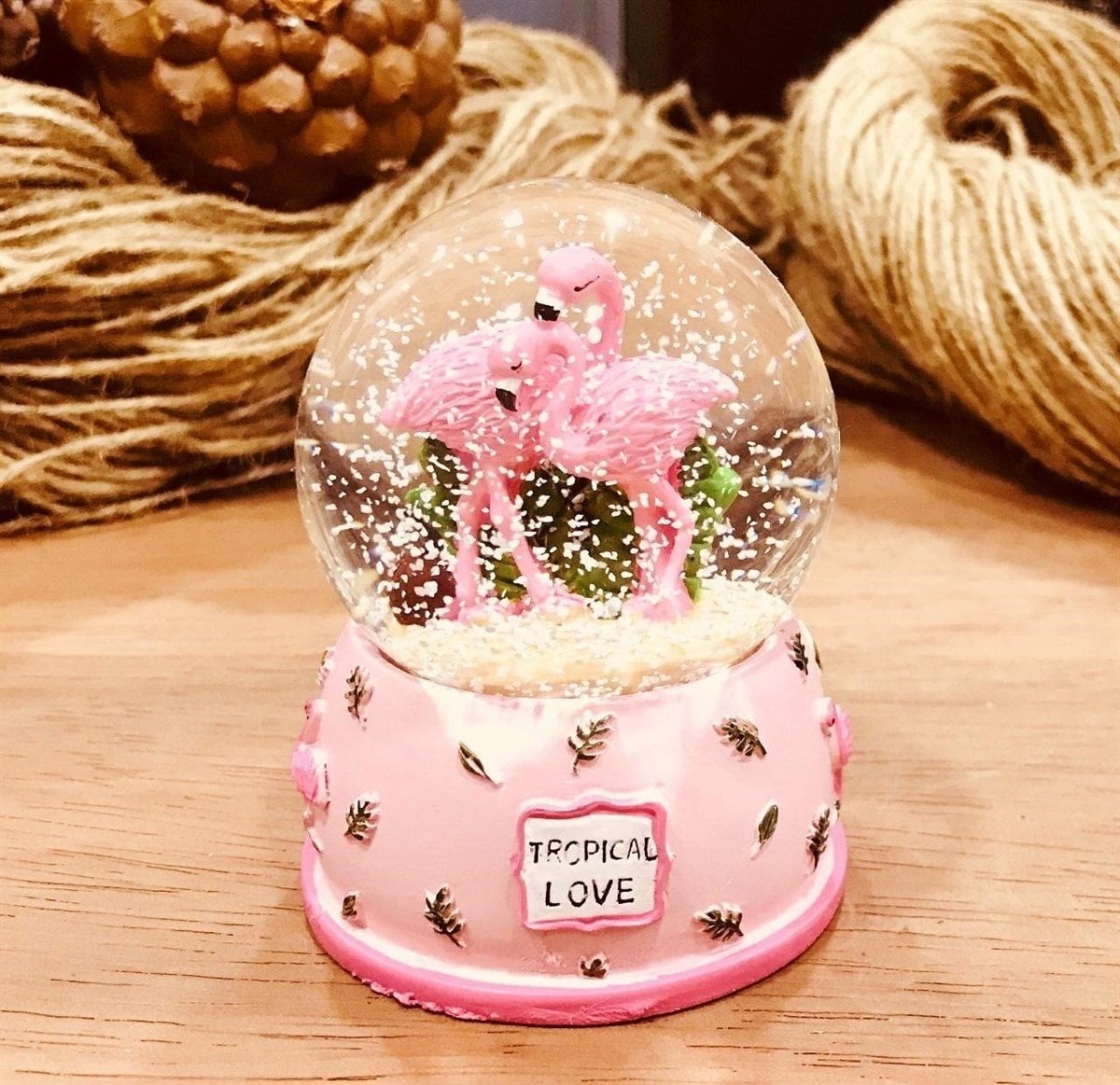 BUFFER® Pembe Flamingo Orta Boy Işıklı Müzikli Kar Küresi (A)
