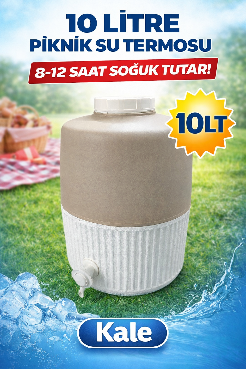 10 LT Kale 1002 Soğuk Su Termosu Musluklu Piknik Termos Krem