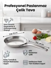 Defonte Paslanmaz Çelik Tava 18 cm (İndüksiyonlu ve Tüm Ocaklar İçin)