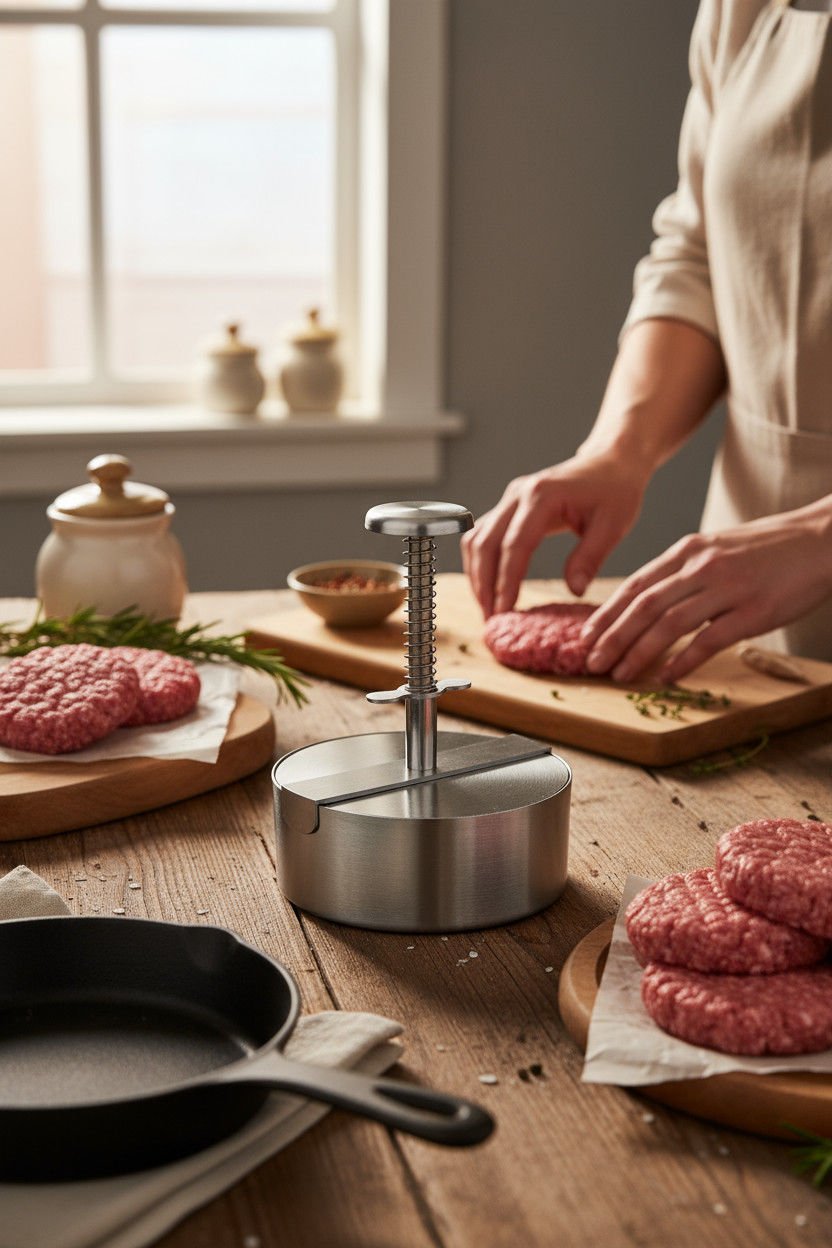 Yaylı Hamburger Presi Köfte Basma Kalıbı 12 Cm İnce Paslanmaz Çelik 100-130 gr