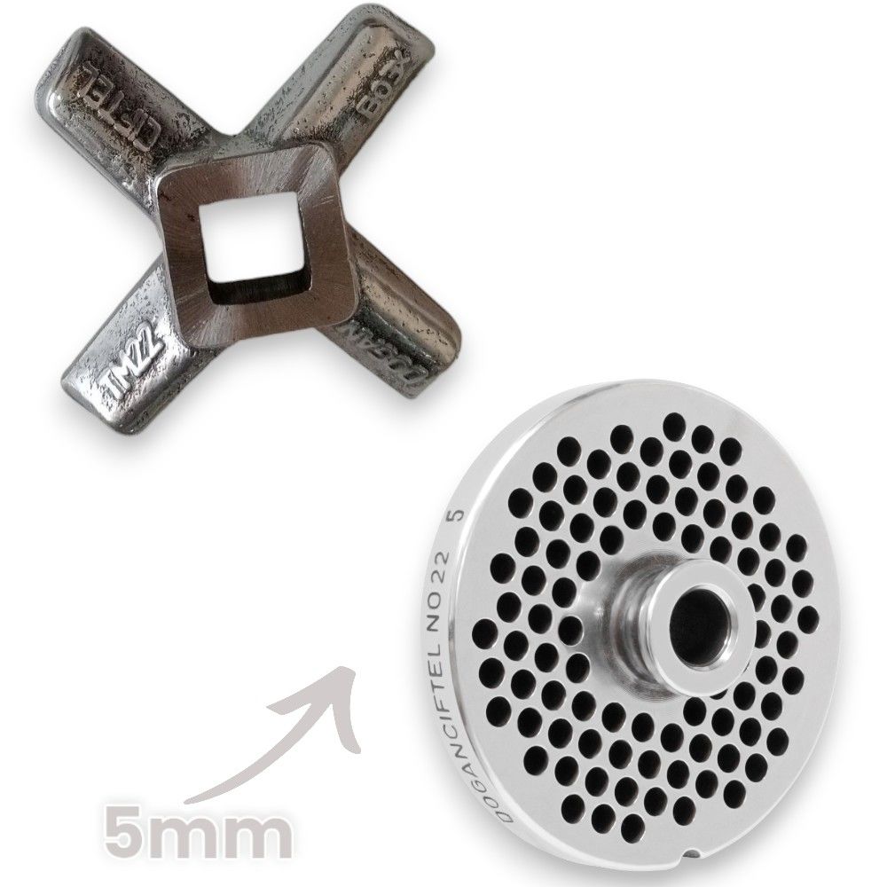 22 Numara 5 mm 2'li Kıyma Makinesi Ayna ve Bıçak Seti Çelik