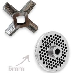 22 Numara 5 mm 2'li Kıyma Makinesi Ayna ve Bıçak Seti Çelik