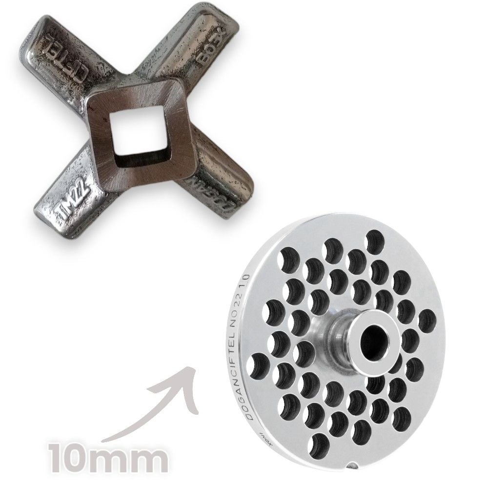 22 Numara 10 mm 2'li Kıyma Makinesi Ayna ve Bıçak Seti