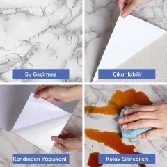 BUFFER® 5mt x 60 cm Mermer Desenli Masa Tezgah Mutfak Su Geçirmez Yapışkanlı Folyo Sticker