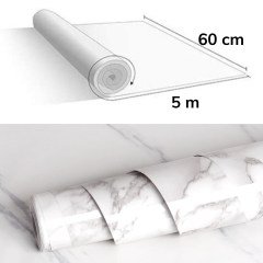 BUFFER® 5mt x 60 cm Mermer Desenli Masa Tezgah Mutfak Su Geçirmez Yapışkanlı Folyo Sticker