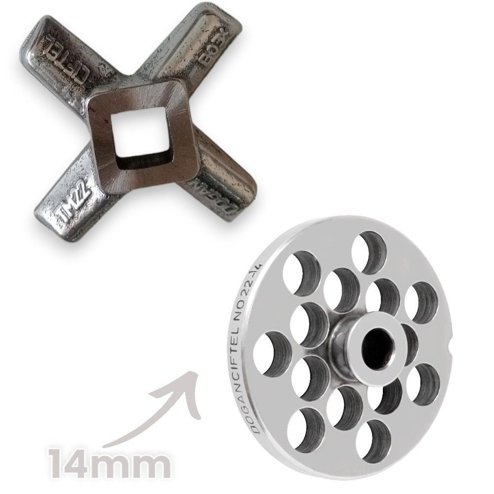22 Numara 14 mm 2'li Kıyma Makinesi Ayna ve Bıçak Seti