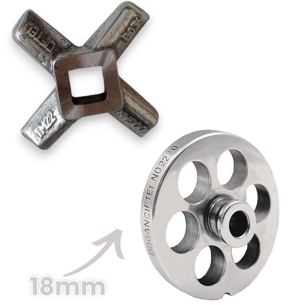 22 Numara 18 mm 2'li Kıyma Makinesi Ayna ve Bıçak Seti