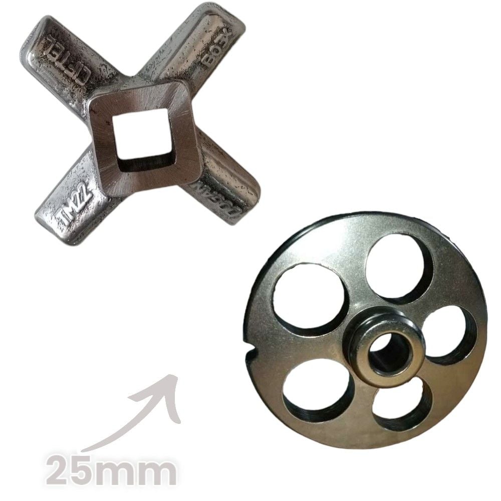 22 Numara 25 mm 2'li Kıyma Makinesi Ayna ve Bıçak Seti