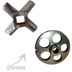 22 Numara 25 mm 2'li Kıyma Makinesi Ayna ve Bıçak Seti