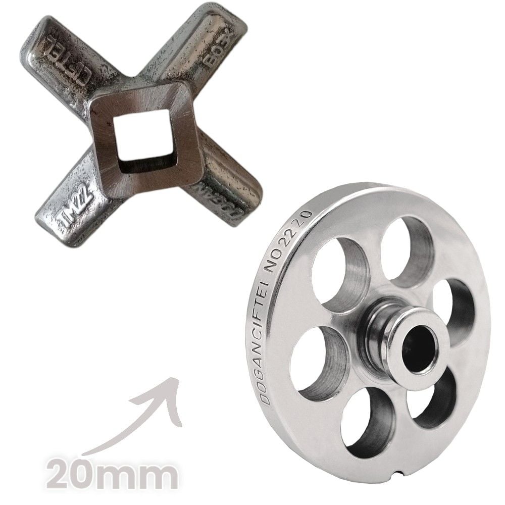 22 Numara 20 mm 2'li Kıyma Makinesi Ayna ve Bıçak Seti
