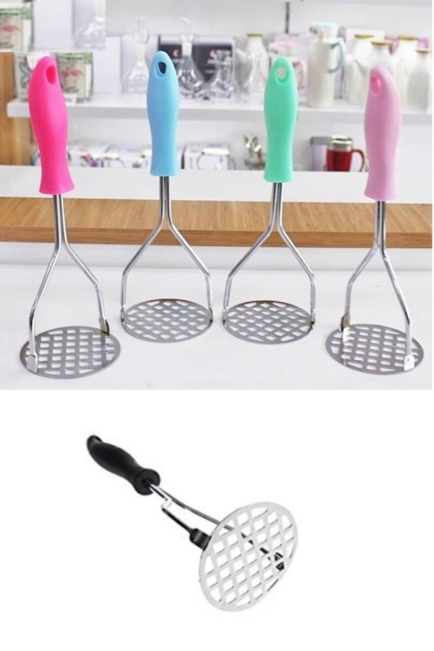 Renkli Plastik Saplı Paslanmaz Metal Patates Ezici | Püre Yapıcı Mutfak Aparatı
