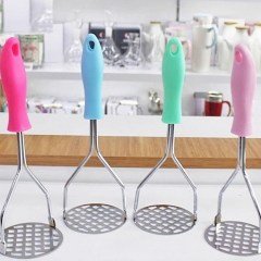 Renkli Plastik Saplı Paslanmaz Metal Patates Ezici | Püre Yapıcı Mutfak Aparatı