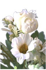 BUFFER® 5 Dallı 28 cm Dekoratif Gül Papatya Demeti Yapay Beyaz Renk Çiçek