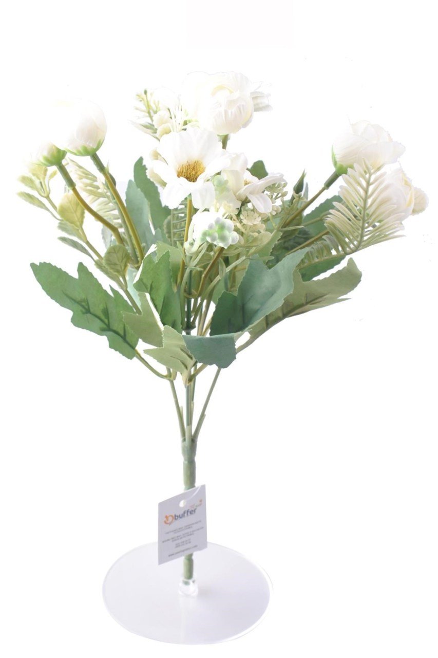 BUFFER® 5 Dallı 28 cm Dekoratif Gül Papatya Demeti Yapay Beyaz Renk Çiçek