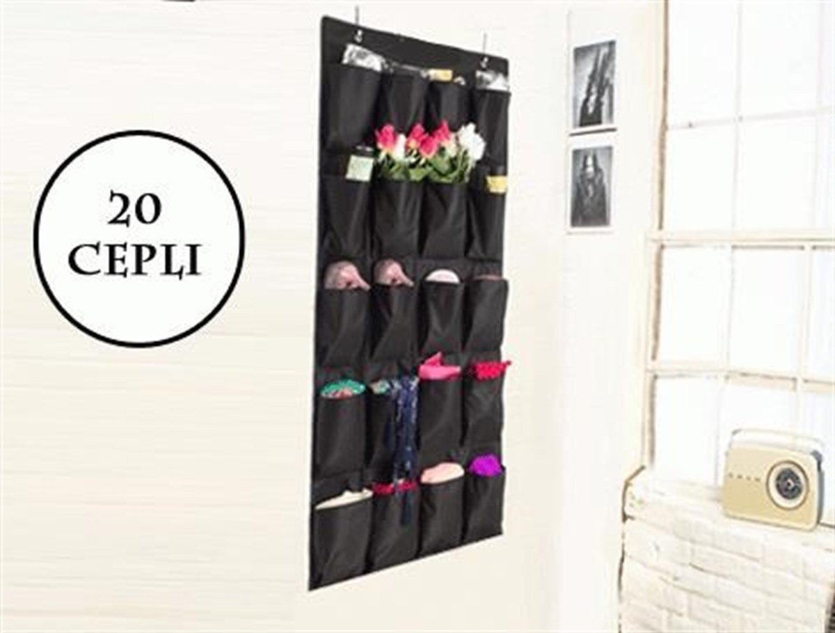 BUFFER® 20 Cepli Kapı Arkası Çok Amaçlı Organizer Düzenleyici Siyah