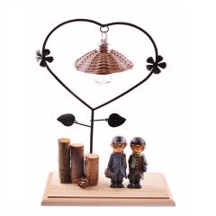 BUFFER® Pilli Işıklı Romantik Çift Tema Büyük Boy Dekoratif Ahşap Biblo