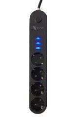 BUFFER® 4lü Siyah Anahtarlı 3 USB Li Akım Korumalı Topraklı Çocuk Korumalı Grup Priz 2 Metre