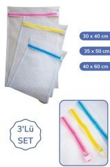 BUFFER® 3 Adet Çamaşır Yıkama Filesi Renkli Fermuarlı 3 Boy